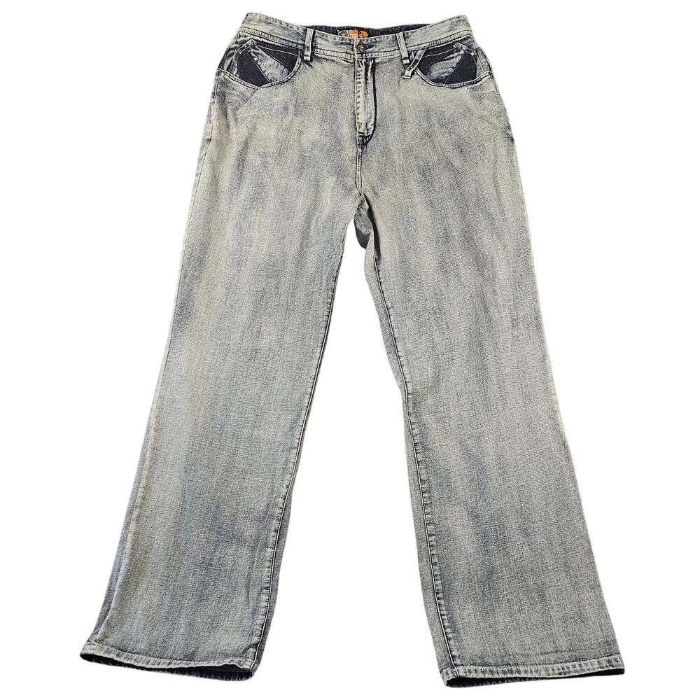 Akademiks Jeans Mens 37x33 Blue Baggy Embroidered‎ Pockets Skater Hip Hop